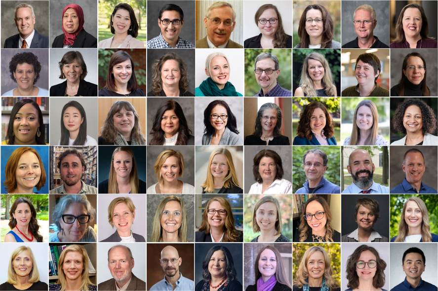 nine by six squares of images of faces of the faculty partners of the center for families 